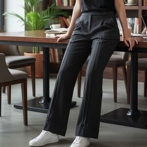 Trina Turk Wool Wide Leg‎ Pleated Cuffed Hem Trouser Gray Pants Trendy 4 EUC